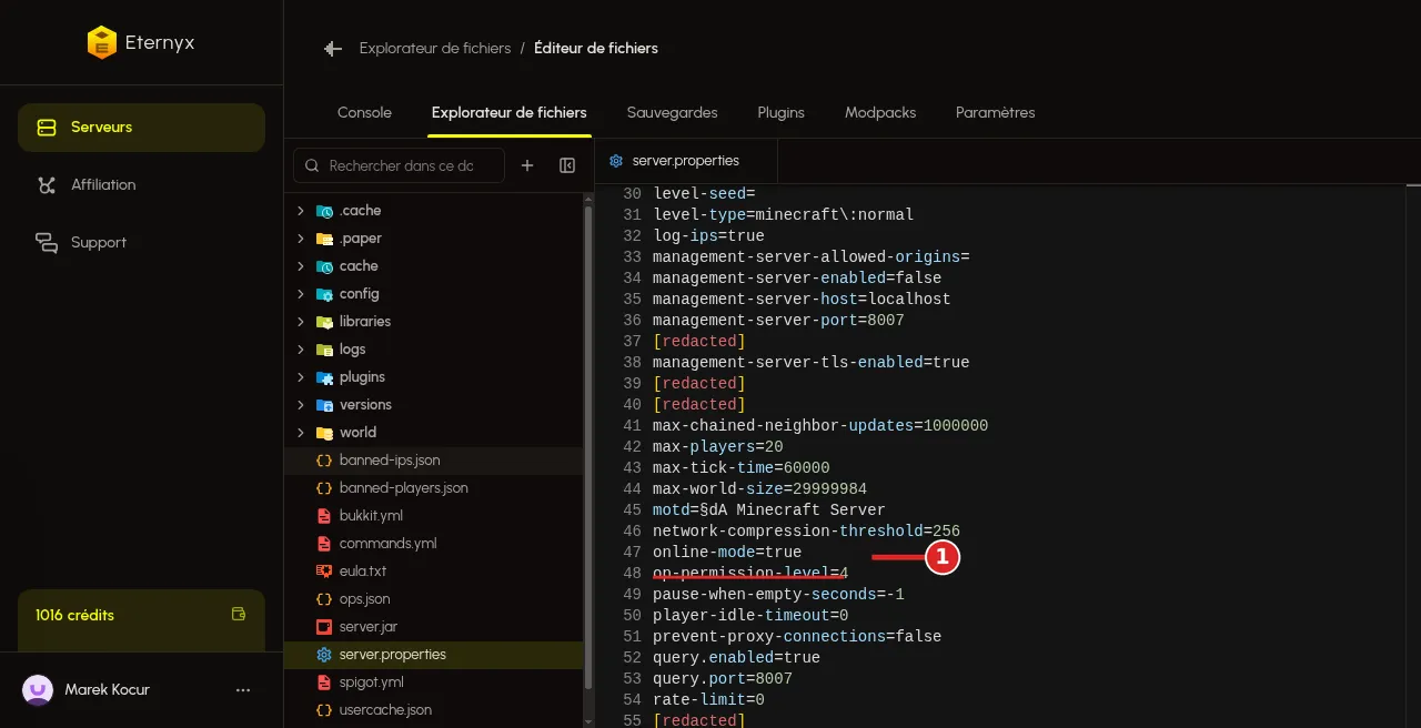 Éditeur server.properties online-mode