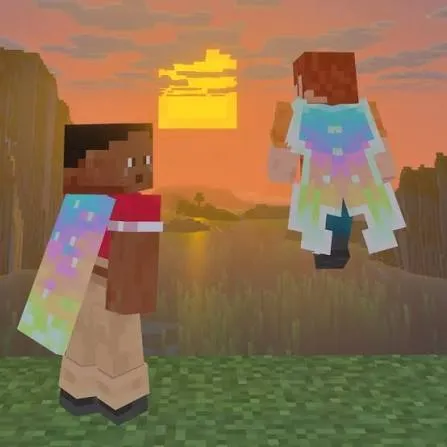 Aurora Cape dans Minecraft sur un personnage et avec des élytres
