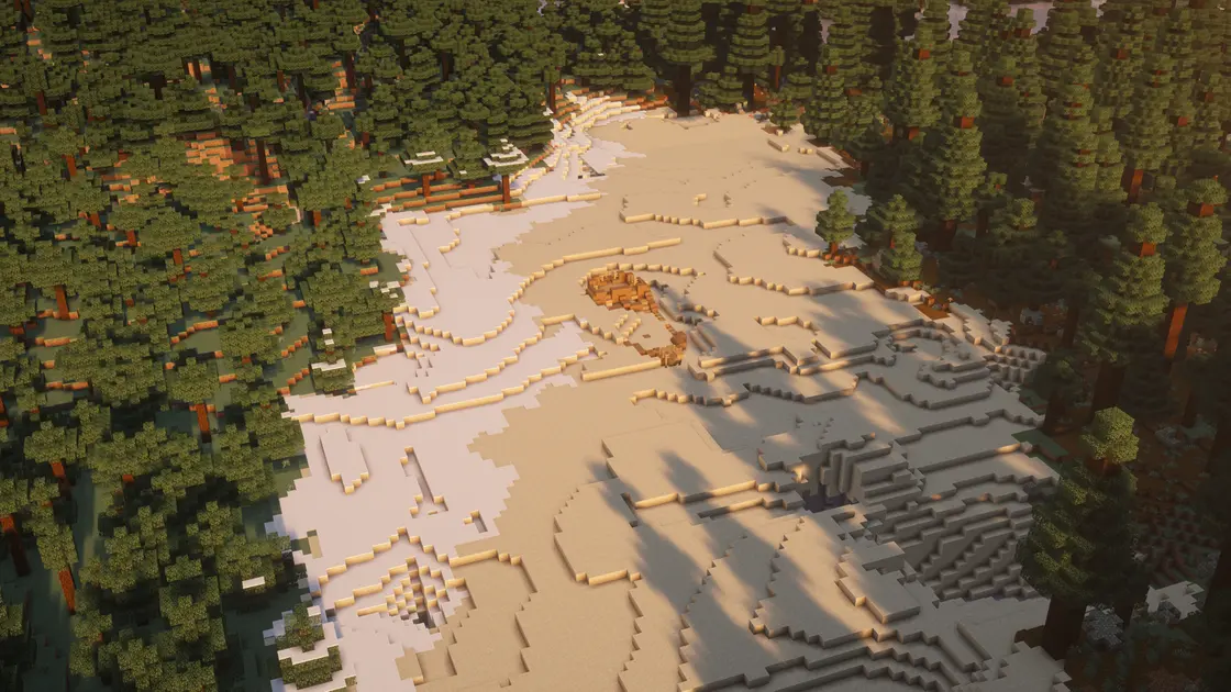 Village Spruce sur une plage avec équipement de départ juste au spawn