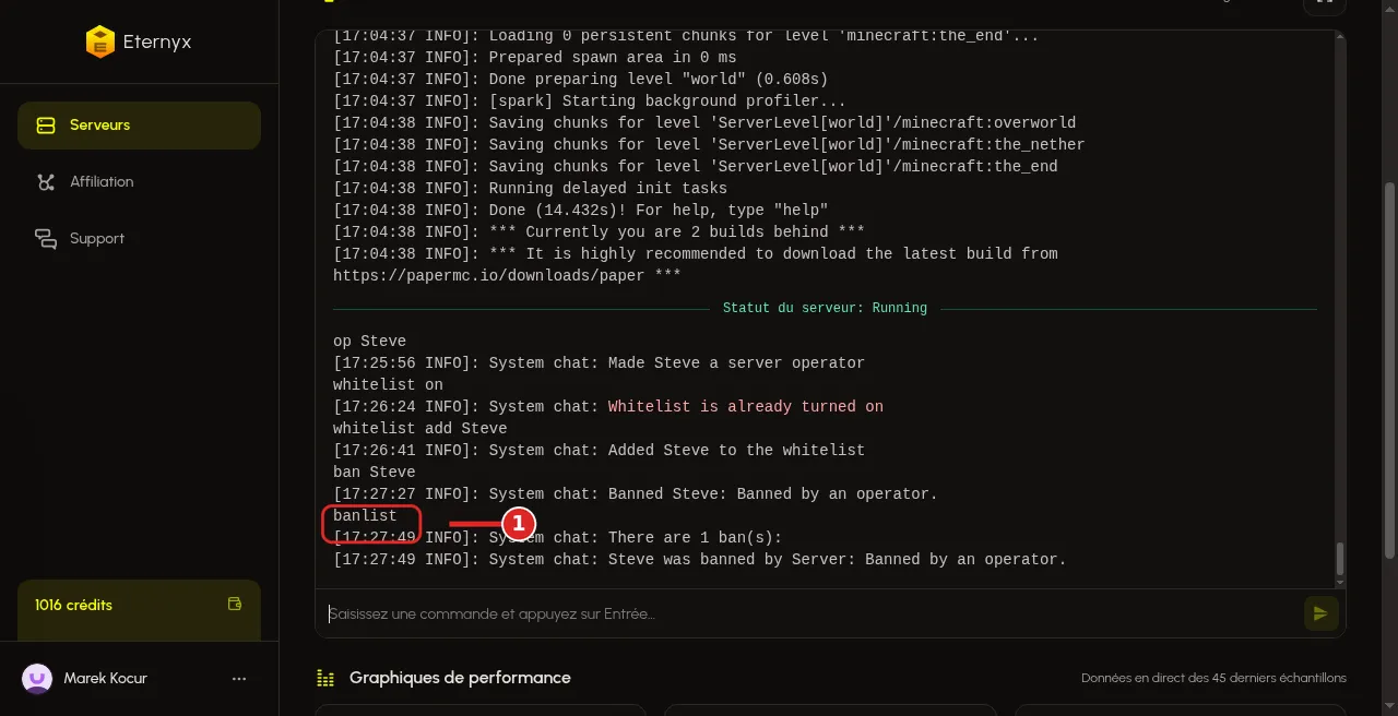 Vue banlist dans Console