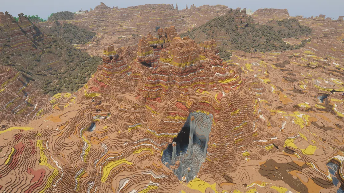 Biome Bedlands géant avec un spawn à Y 250