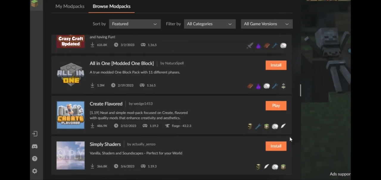 Capture d’écran du modpack Create  Flavored (1/2)
