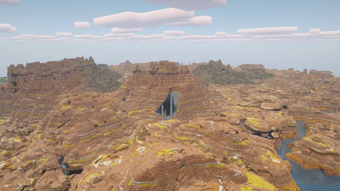 Biome Bedlands géant avec un spawn à Y 250
