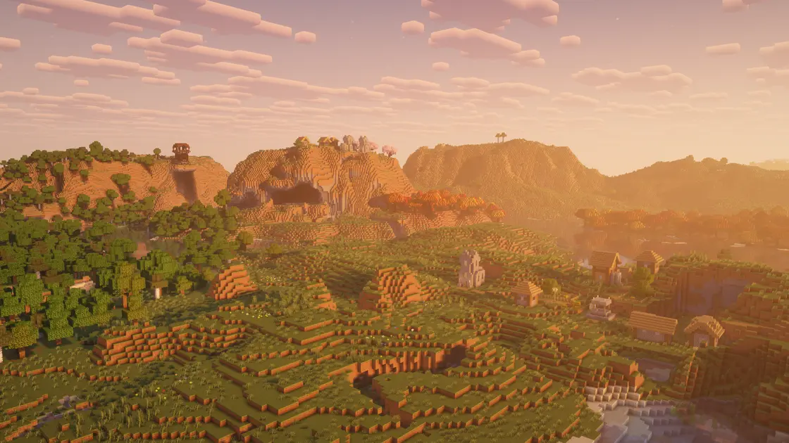 Village sur une montagne entouré de Dappled Forest juste au spawn