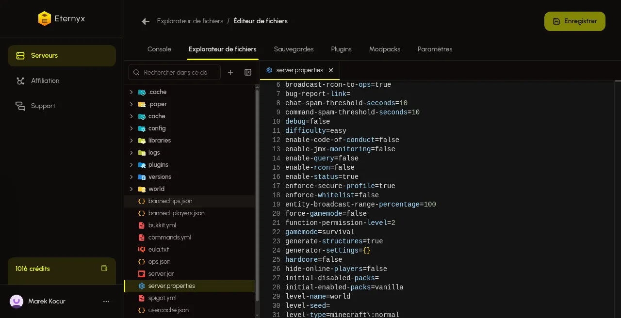 Éditeur server.properties level-seed