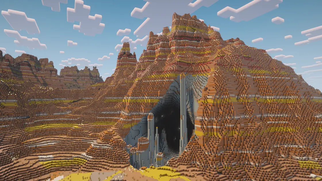 Biome Bedlands géant avec un spawn à Y 250