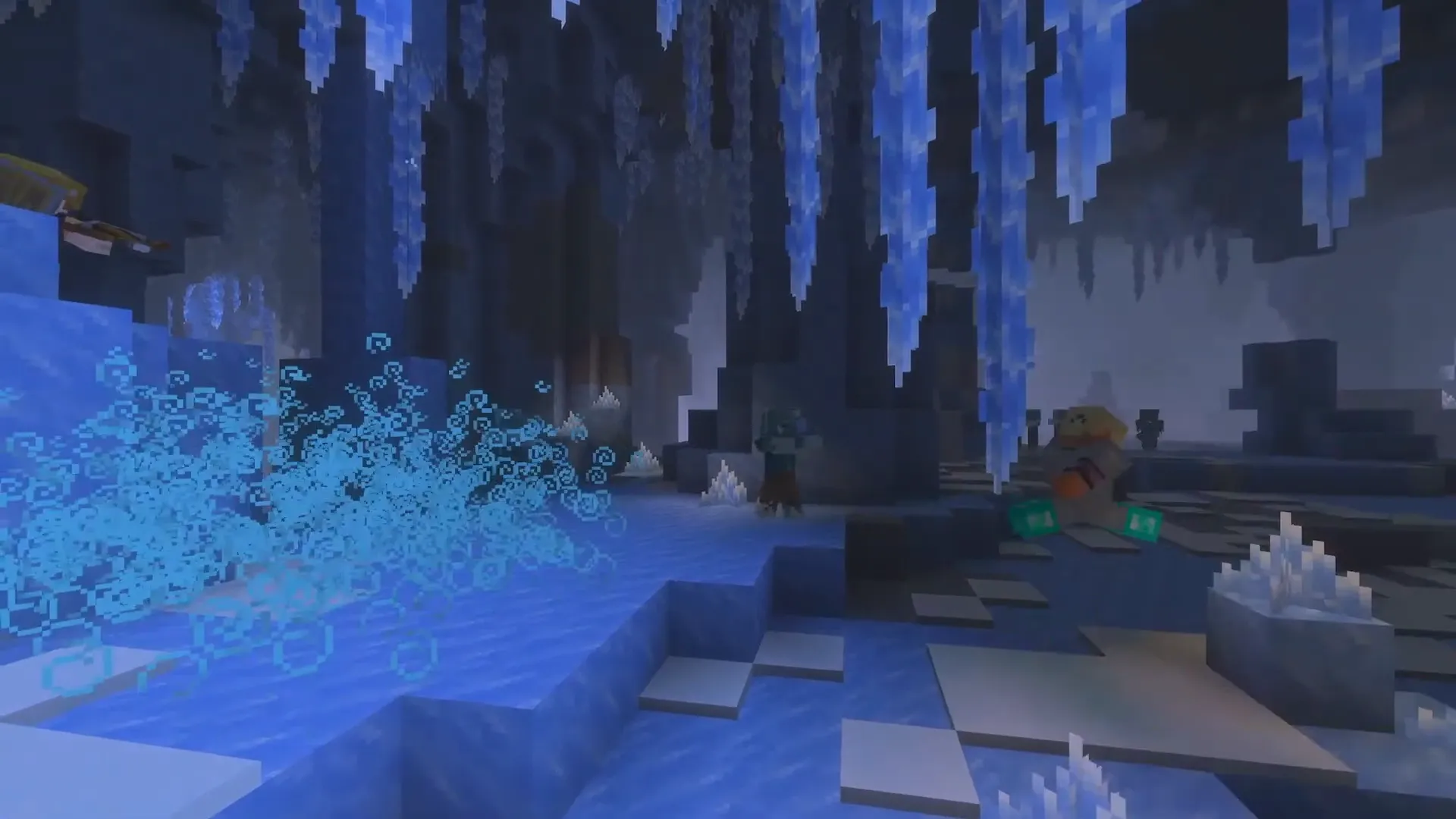 Ice Caves avec Frozen Zombie, cristaux de glace et particules de gel, Minecraft LIVE