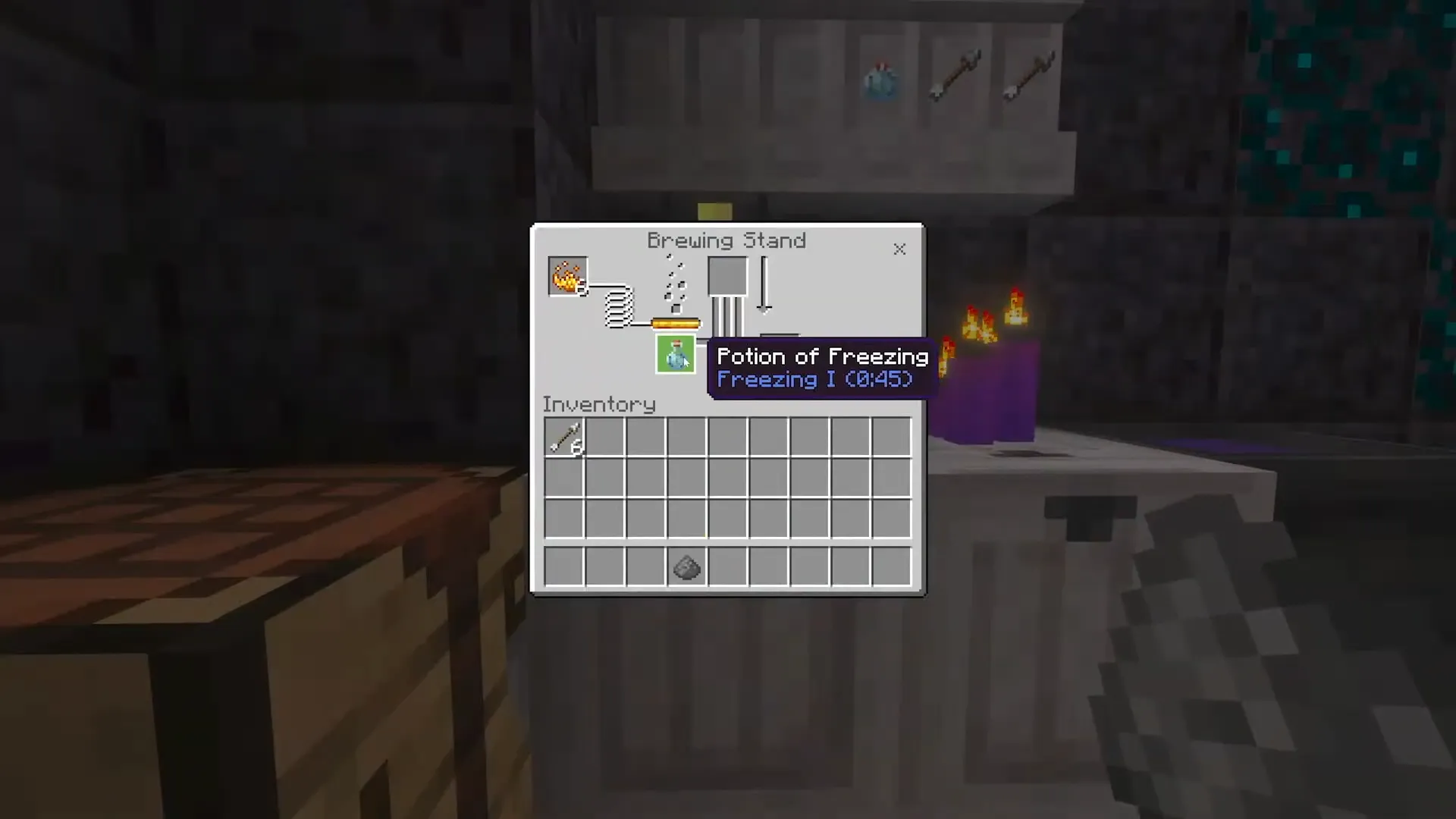 Brewing Stand avec Potion of Freezing à base de boules de glace, Minecraft LIVE 2026