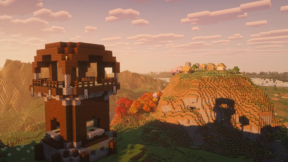 Village sur une montagne entouré de Dappled Forest juste au spawn
