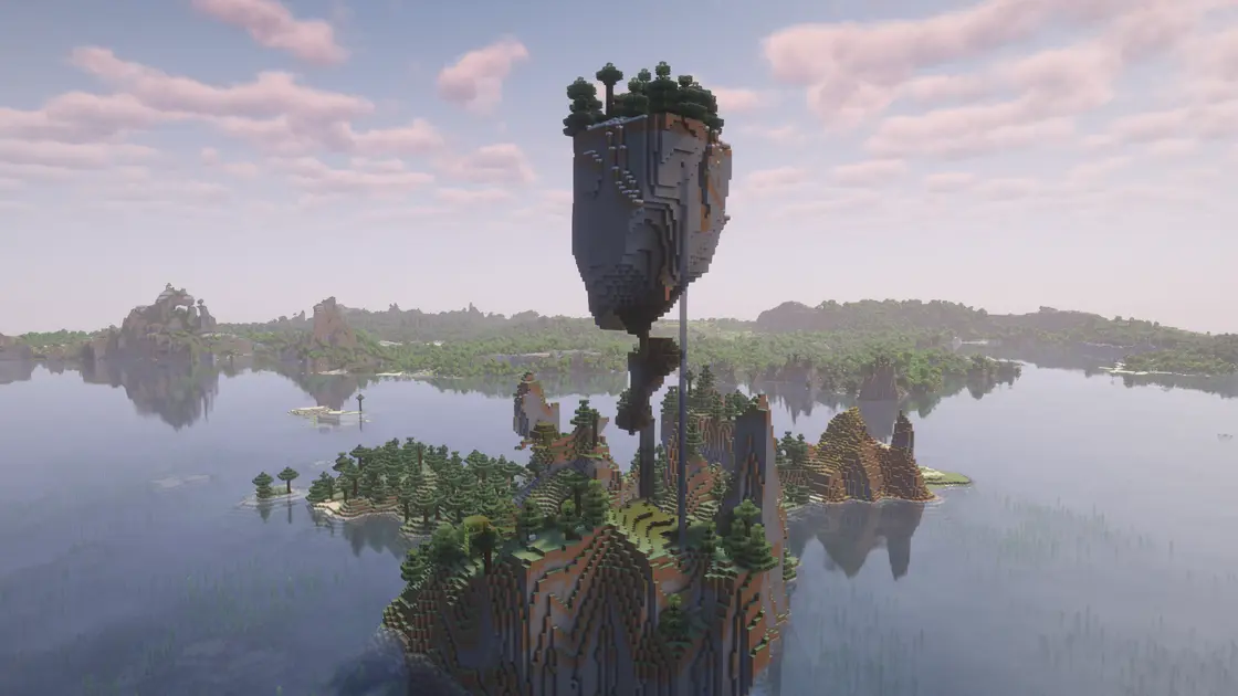 Île flottante au milieu de l'océan près d'une grande Mushroom Island