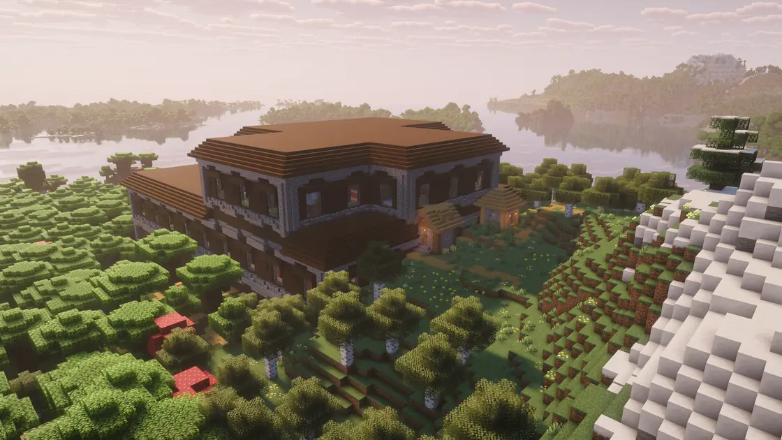 Woodland Mansion avec un village à l'intérieur juste au spawn