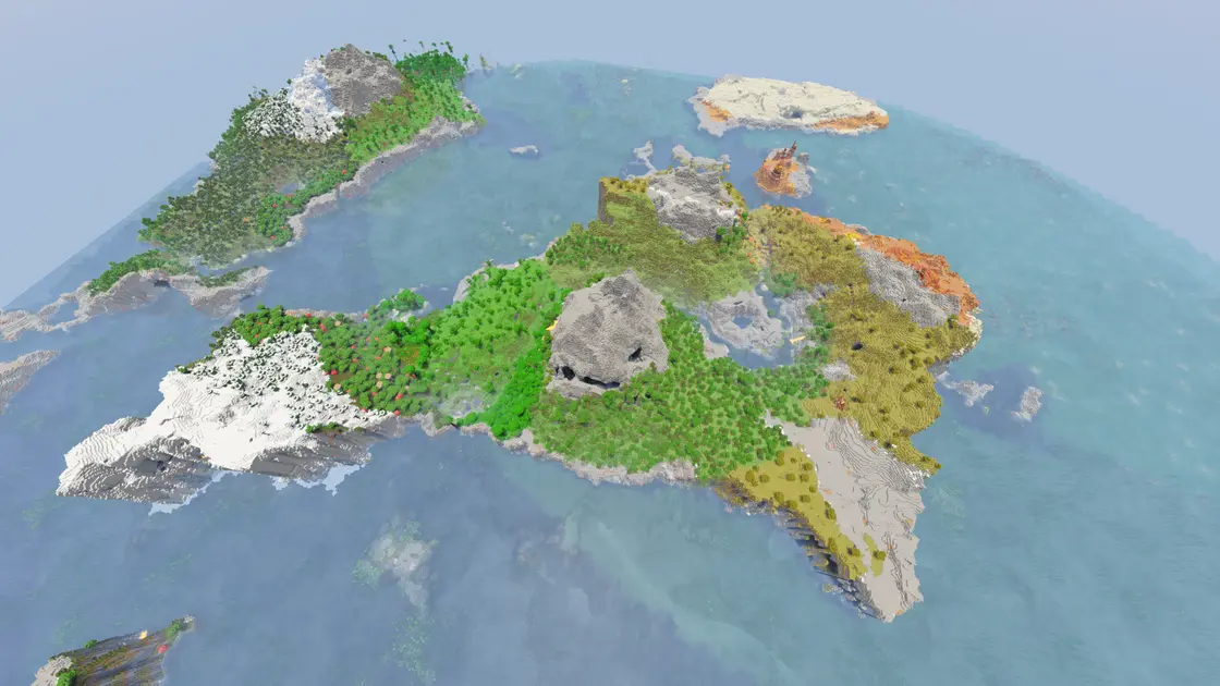 Île riche en biomes avec un beau terrain pour le survival