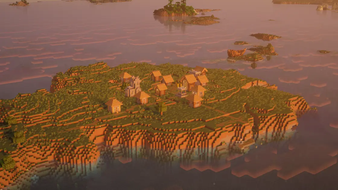 Spawn sur une île avec un village au milieu de l'océan