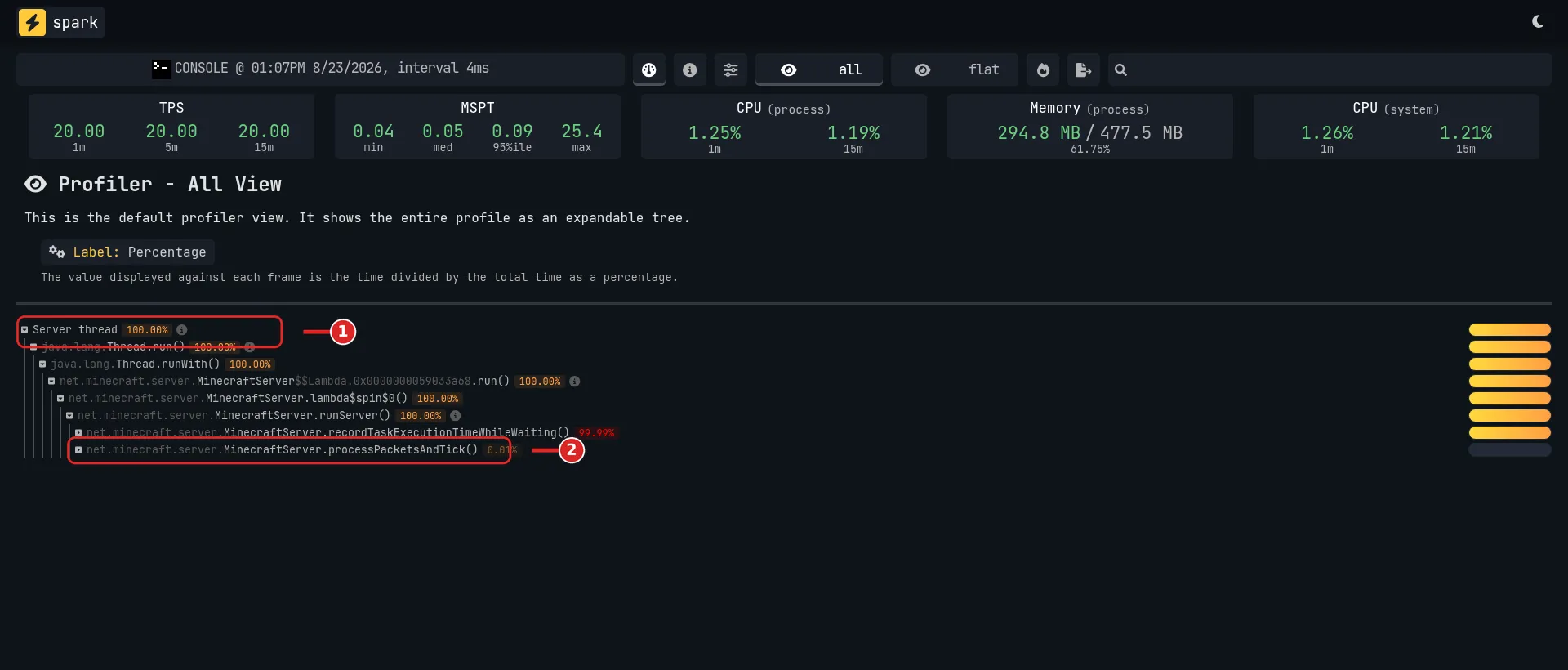 Arbre Server thread du viewer Spark
