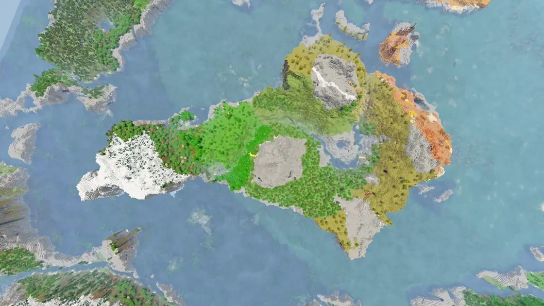 Île riche en biomes avec un beau terrain pour le survival