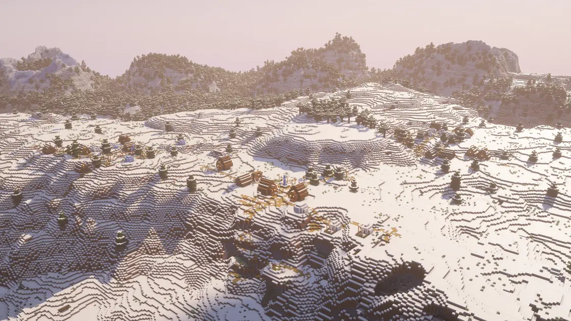 Seed d'hiver de Noël : trois villages enneigés surplombant le biome Ice Spikes