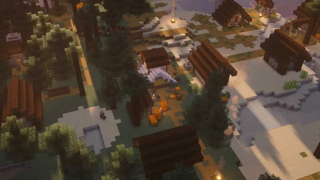 Village Spruce sur une plage avec équipement de départ juste au spawn