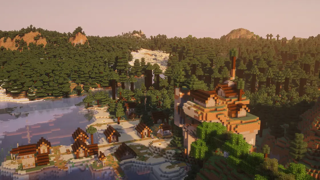Village Spruce sur une plage avec équipement de départ juste au spawn
