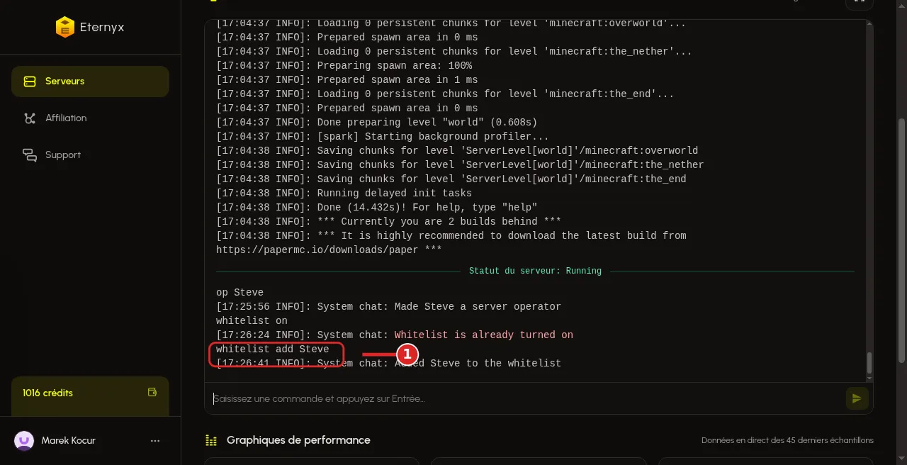 Commandes whitelist dans Console