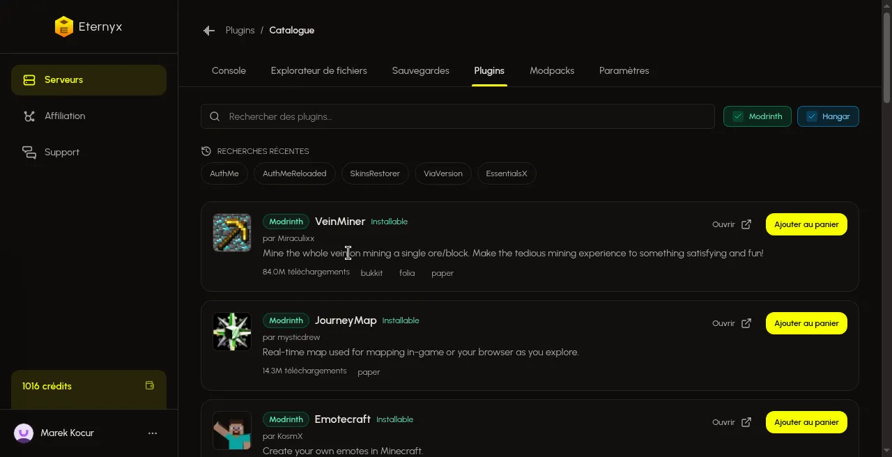 Onglet Plugins sans jar Spark séparé