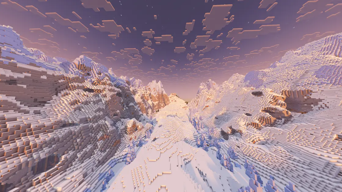 Spawn entre d'immenses montagnes enneigées avec biomes de glace