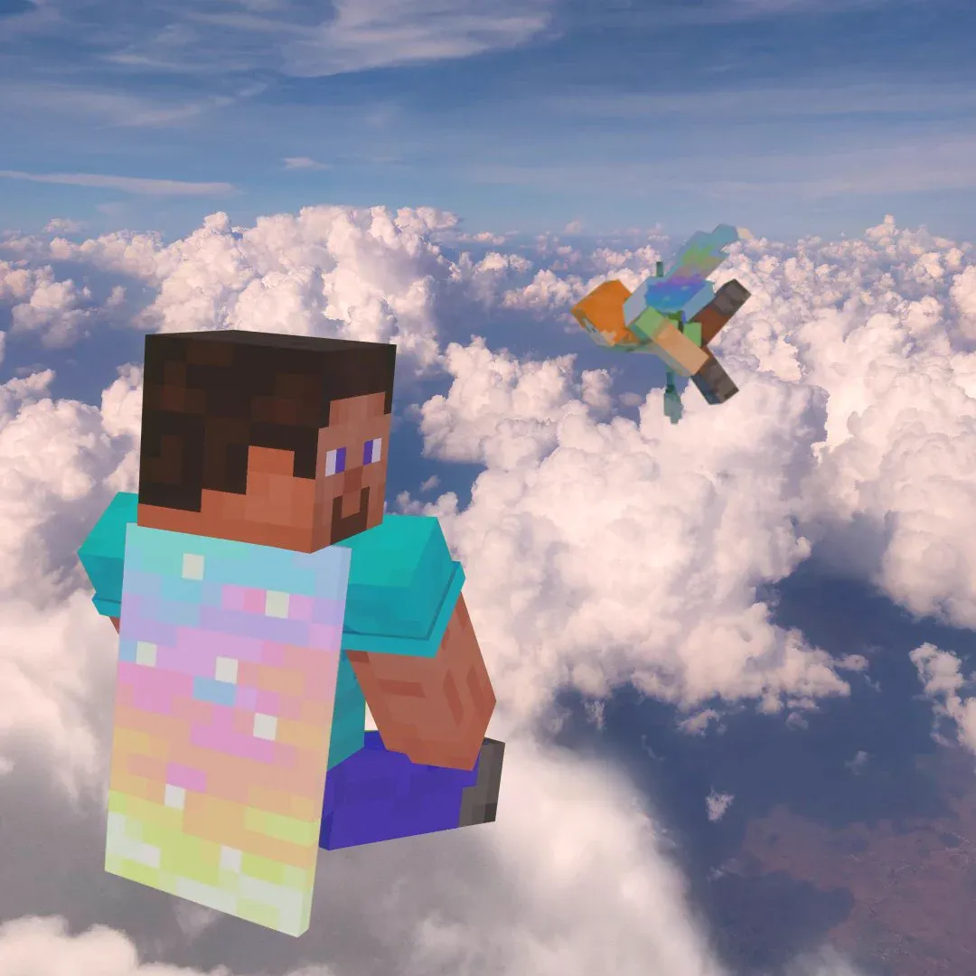 Aurora Cape dans Minecraft, cape sur un joueur avec des élytres