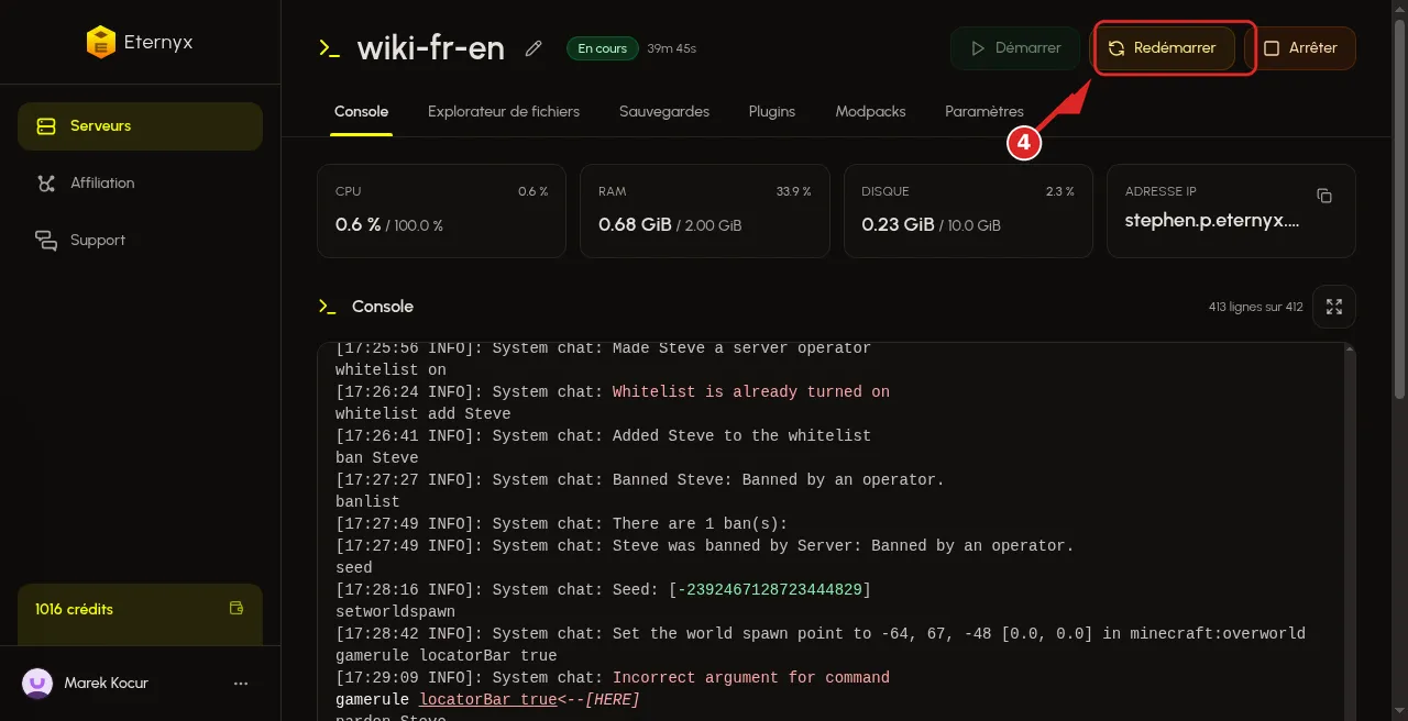 Redémarrer après installation des plugins Via