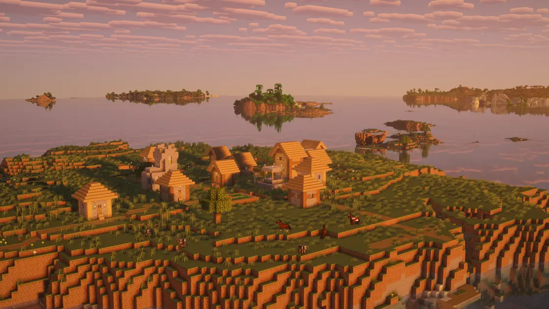 Spawn sur une île avec un village au milieu de l'océan