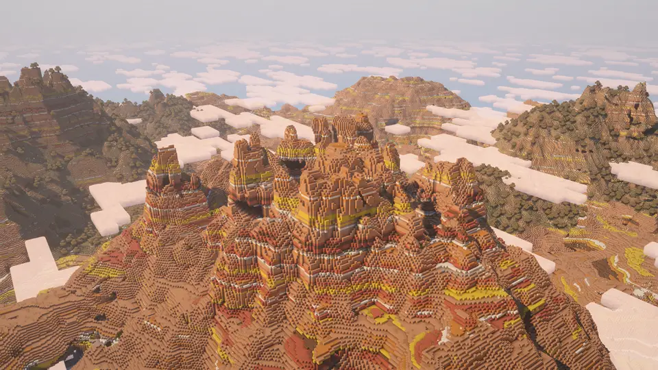 Capture d’écran de la seed Biome Bedlands géant avec un spawn à Y 250