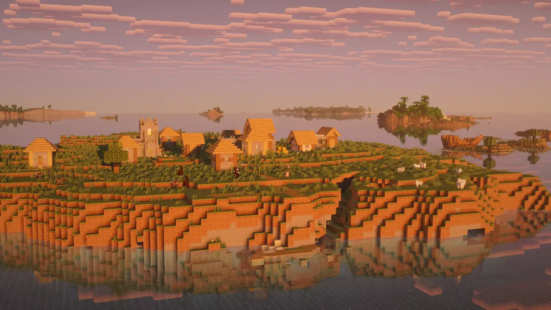 Spawn sur une île avec un village au milieu de l'océan