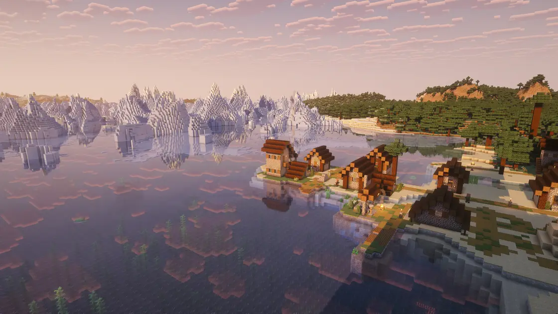 Village Spruce sur une plage avec équipement de départ juste au spawn