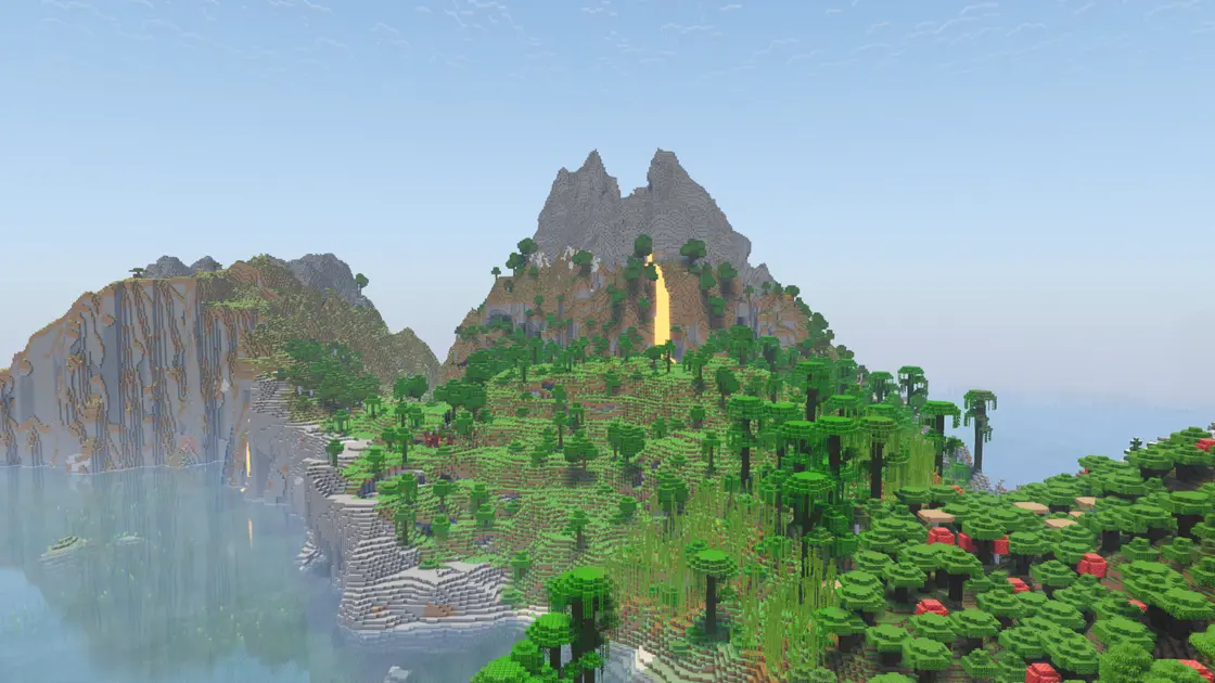 Île riche en biomes avec un beau terrain pour le survival